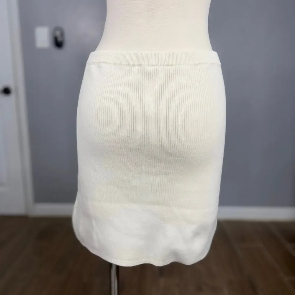 Free People Ribbed Knit Mini Skirt, Cream, S
